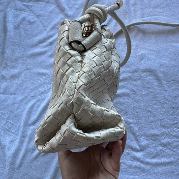 Isabelle Cream Vegan Woven Leather Slim Crossbody Shoulder Handbag - Picture 8 of 9